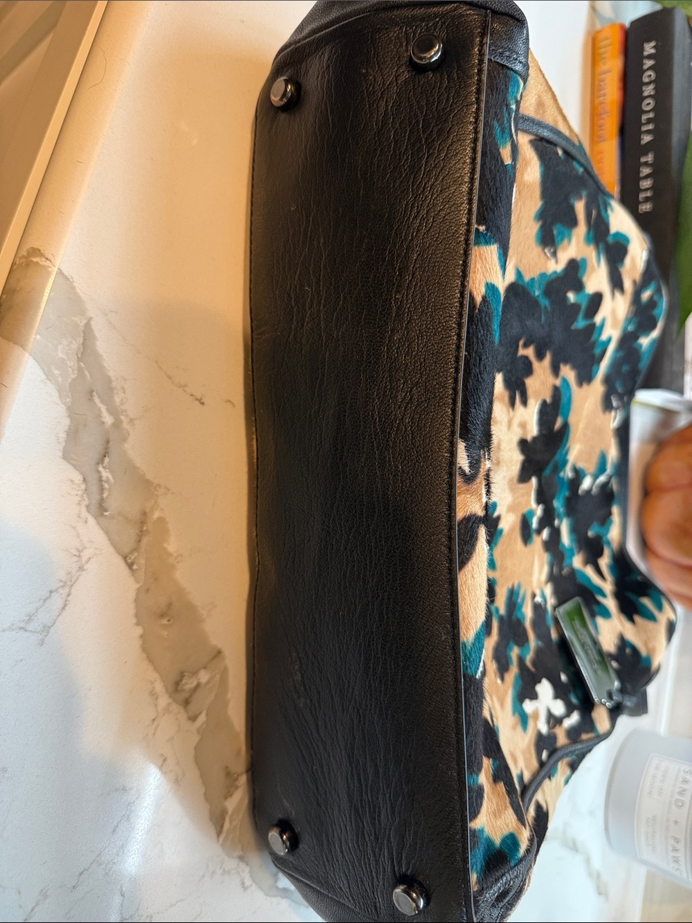 Coach Floral Shoulder Bag in Tan, Black & Teal - Picture 2 of 10